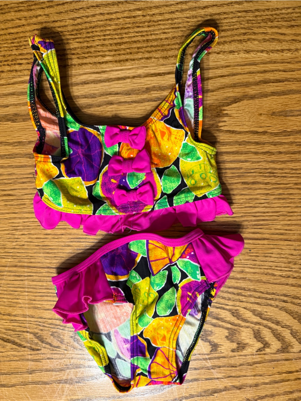 Vintage 1990s Gymboree Girls' Bright Pink Citrus Floral Two-Piece Swim Set